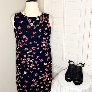 Chaps Black Sleeveless Dress Pink/Yellow Flowers